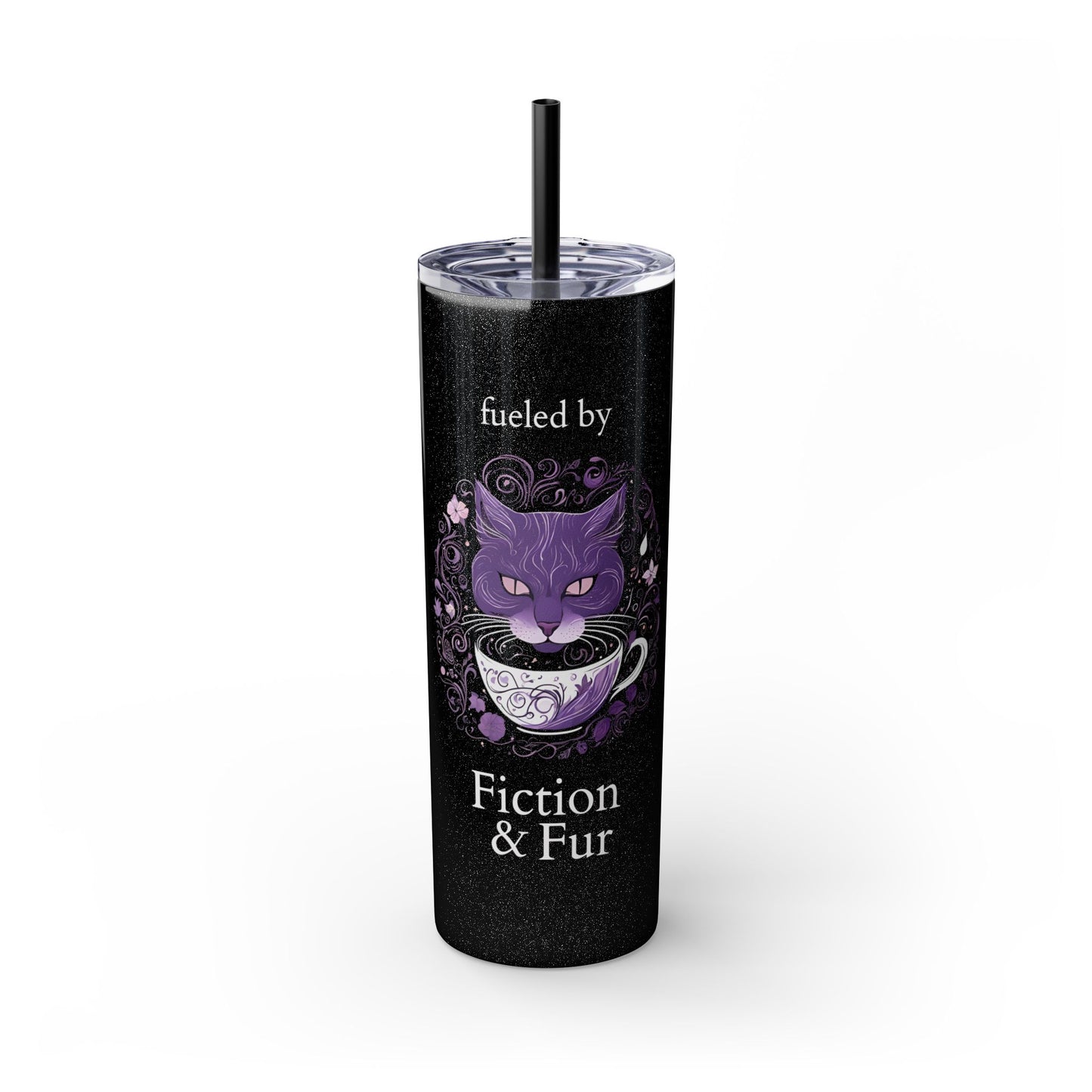 Fueled by Fiction & Fur glittery Skinny Tumbler with Straw, 20oz