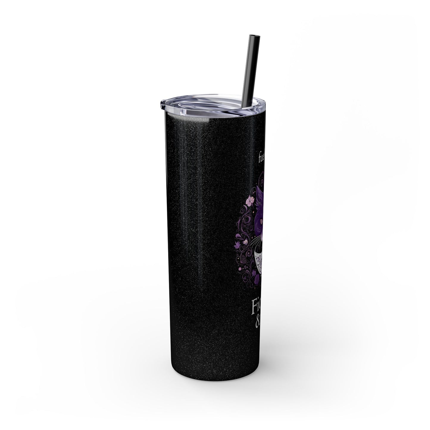 Fueled by Fiction & Fur glittery Skinny Tumbler with Straw, 20oz