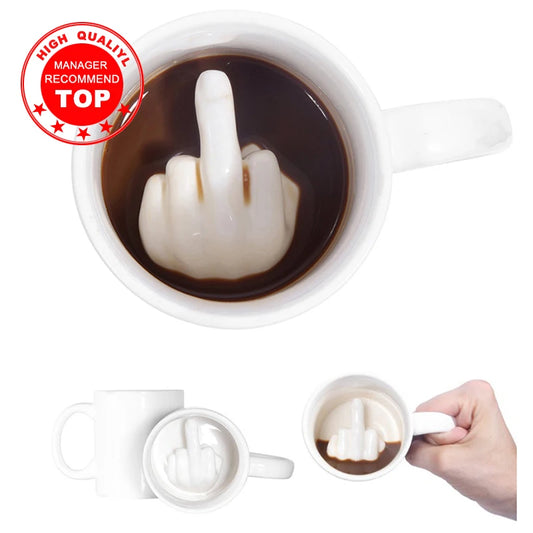 Creative Design White Middle Finger mug,Novelty Style Mixing Coffee Milk Cup Funny Ceramic Mug 300ml Capacity Water Cup