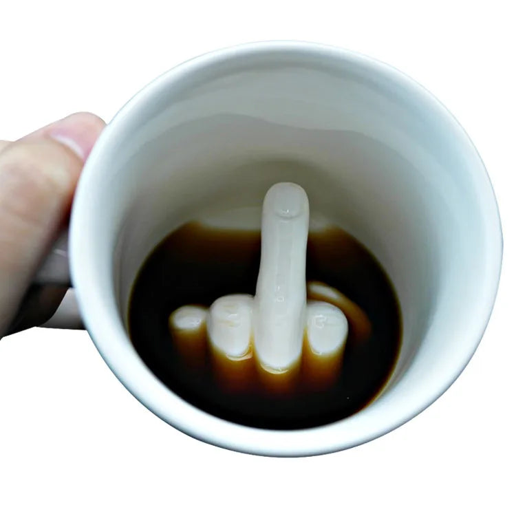 Creative Design White Middle Finger mug,Novelty Style Mixing Coffee Milk Cup Funny Ceramic Mug 300ml Capacity Water Cup