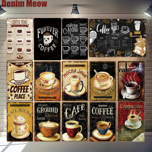 Coffee Menu Metal Sign for Cafe Bar Pub Wall Decor, Vintage Home Decor, Cappuccino Tin Signs, Latte Retro Plate Shots, A751