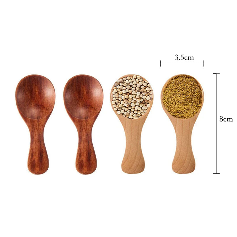 4Pcs Mini Wooden Spoons Small Kitchen Spice Spoon Sugar Tea Coffee Scoop Short Handle Wood Scoop Kids Spoon Wood Kitchen Gadgets