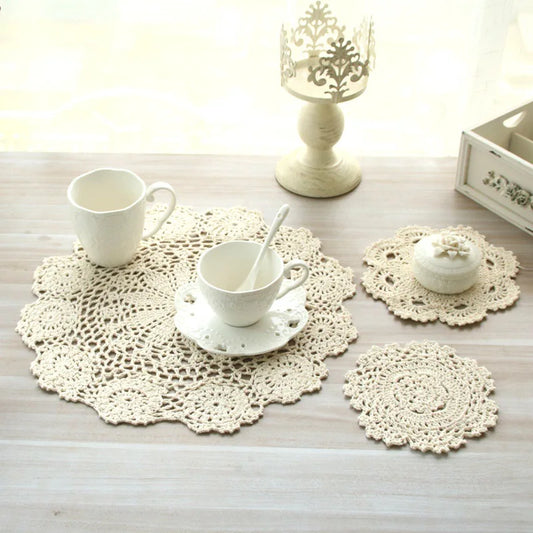 Round Hand Crocheted Doily Vintage Cotton Crochet Table Place Mat Wedding Napkins Cloth Lace Placemats Decorative Mantel Mesa