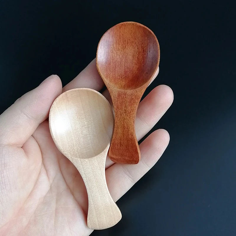 4Pcs Mini Wooden Spoons Small Kitchen Spice Spoon Sugar Tea Coffee Scoop Short Handle Wood Scoop Kids Spoon Wood Kitchen Gadgets